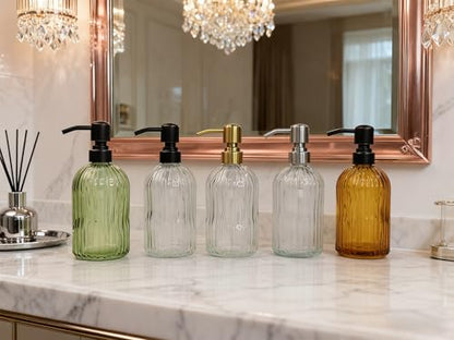 16Oz Green Glass Soap Dispenser with Rust Proof Bronze Stainless Steel Pump, Green Countertop Refillable Liquid Lotion Dispensers with Stainless Steel Pump, Oil Rubbed Bronze Soap Dispenser,2 Packs - color: Oil Rubbed Bronze+ Green, size: 2-Pack