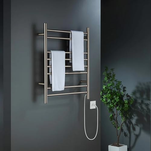 Kibi 24 Inch Wall-Mounted Electric Towel Warmer Rack– 8-Bar 304 Stainless Steel, ETL-Certified, Hardwired or Plug-in, Fast-Heat Up to 122 Degrees F – Heated Towel Rack for Bathroom (Brushed Nickel) - color: Brushed Nickel