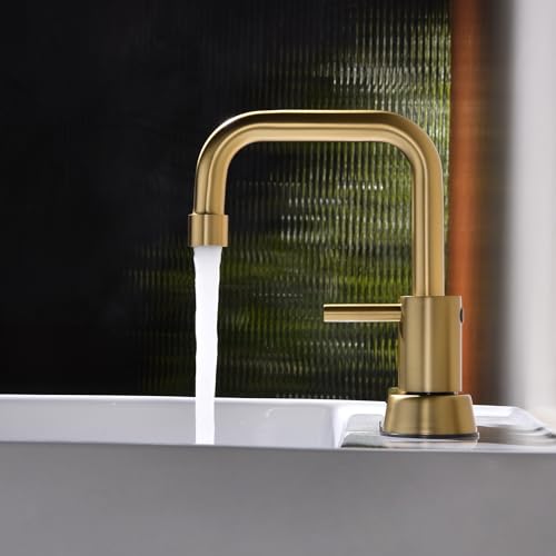 Brushed Gold 4 Inch Centerset Bathroom Faucet 2 or 3 Hole | Stainless Steel 2 Handle Gold Bathroom Sink Faucet for Bathroom, Restroom, Vanity, Rv - color: Brushed Gold