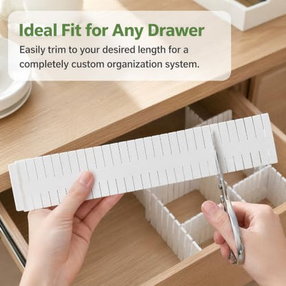 24 Pack Drawer Organizer Dividers, Adjustable DIY Storage Separator for Tidying Clutter Cutlery Underwear Socks Clothes Dresses Desk & Box in Kitchen Bathroom Bedroom Office (Cut at Will)