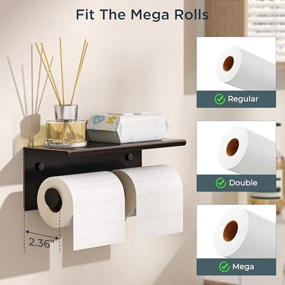 FORIOUS Toilet Paper Holder with Shelf, Commercial Toilet Paper Dispensers | Oil Rubbed Bronze | Wall Mount Bathroom Tissue Holder | SUS304 Stainless Steel Rustproof | Double Tissue Roll Holder - color: Oil Rubbed Bronze