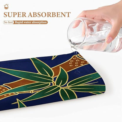 Bamboo Print Bath Towel Large Absorbent Bathroom Towel Reusable Soft Feel Fingertip Towels Lightweight Quick Dry Gym Towels Fashion Washcloths for Travel Camp Pool