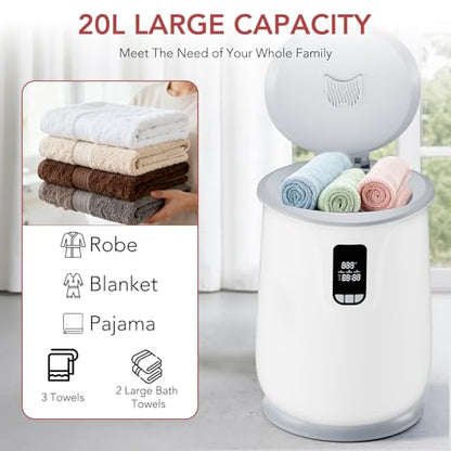 Electactic 20L Large Towel Warmer for Bathroom Spa | Even Heated for Oversized Towels, Bathrobes, Blankets, 24H Timer, Temperature Adjustable, Auto Shut Off - style: LCD Display+Attached Lid