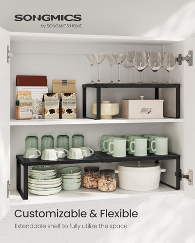 SONGMICS Spice Racks Expandable Kitchen Countertop Shelves, Metal | Set of 2 small cupboard organizers, space-saving tabletop shelves, Matte Black, UKCS402B01 - color: Matte Black, size: Set of 2