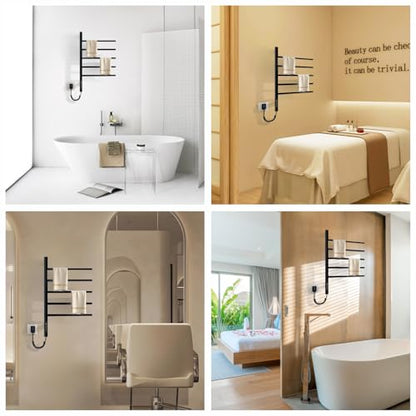 180°Rotation Electric Heated Towel Rack Wall Mounted Towel Warmer Racks 5 Bars Hardwired & Plug-in Hot Towel Rack with 1H-9H Timer for Home Bathroom Salons and Spas (Black) - color: Black, size: G63