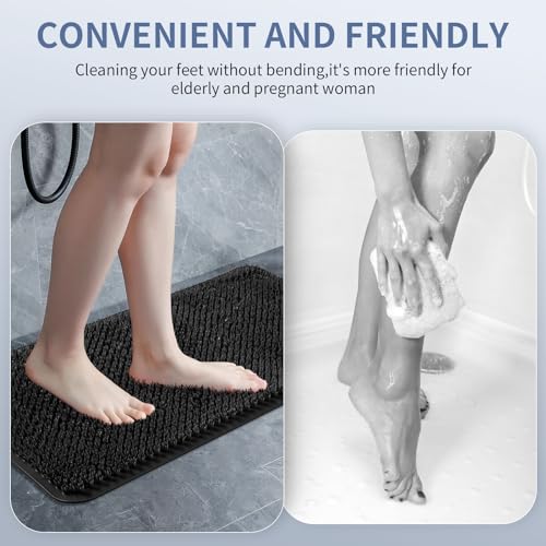 Yolife Shower Foot Scrubber Mat, Anti-Slip Bath Mat with Scrub Bristles, Soft Shower Foot Massager with Strong Suction Cups for Soothe Achy Feet, 25.6" x 13.4" - color: Black, size: 25.6" x 13.4" (Rectangular)
