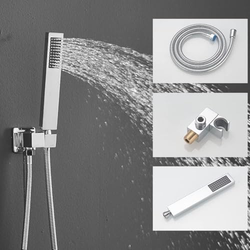 Shower System Polished Chrome Bathroom Rainfall Shower Faucet Set Complete Wall Mounted 6 Inch Shower Head and Handle Set with Rough-in Valve Body and Trim Kit - color: Polished Chrome, size: 6 Inch