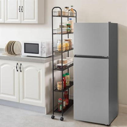 6-Tier Slim Rolling Storage Cart with Wheels, Narrow Metal Organizer Shelf Unit for Kitchen, Bathroom, Laundry Room, Office, Garage, Mobile Utility Storage Rack, Black, 10" Wide - size: 10" Wide