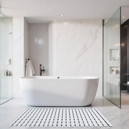White Weighted Non Slip Bathtub Mat Without Suction Cups,Textured TPE Bath Mat for Textured Tub & Shower Surfaces,Doesn't Float, Works on Tile and Stone(33.8”x 17”)