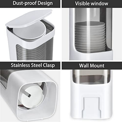 Cup Dispenser, Water Cooler Cup Dispenser for 3oz-5oz Disposable Cups-White | Bathroom Cup Holder, Plastic Paper Cup Dispenser with Adhesive/Screw Mount for Office, Hospital, Bathroom - color: White