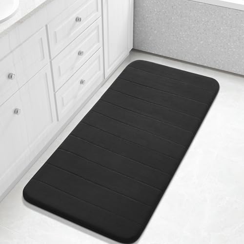 Yimobra Long Bath Mat 44"x24", Super Soft Quick Dry Memory Foam Bathroom Rug, Water Absorbent, Non Slip Backing Machine Washable for Tub Shower, Thick Comfort Support, Black - color: Black, size: 44" X 24"