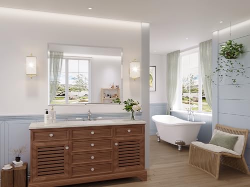 Frameless Bathroom Mirror, 40"x32" Beveled Bathroom Vanity Mirror | 15mm beveled edge, frameless, 5mm HD glass, anti-rust, french cleat, horizontally or vertically, for bathroom/bedroom - size: 40"L x 32"W