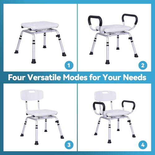Swivel Shower Chair with Removable Back and Arms, Adjustable Height | 400 lbs Shower Chair for Elderly and Disabled, 360° Rotating with Locking Seat, Non-Slip Bath Seat for Inside Shower, Tub - color: Light Blue