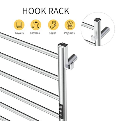Z&Zhanle Heated Towel Rack for Bathroom,Wall Mounted Electric Towel Rack with Timer and LED Indicator, 9-Bar Towel Warmer, Stainless Steel Polished, Hard-Wired/Plug-in