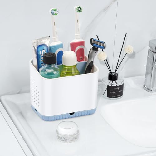 Bathroom Toothbrush Holders, Kids Toothbrush and Toothpaste Holder (Blue) | Easy To Clean, Drainage, Removable, Non-Slip, 4 Slots Tooth Brush Holder for Bathroom Countertop Organizer - color: Blue