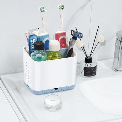 Bathroom Toothbrush Holders, Kids Toothbrush and Toothpaste Holder (Blue) | Easy To Clean, Drainage, Removable, Non-Slip, 4 Slots Tooth Brush Holder for Bathroom Countertop Organizer - color: Blue