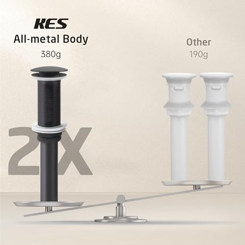 KES All Metal Pop Up Drain Without Overflow, Extended Thread, Bathroom | Matte Black, Brass And Stainless Steel, Compatible With Vessel Sinks, Drain Holes 1.6" To 1.9", 15K-Cycle Pop-Up - color: Matte Black, style: NO Overflow, Long Thread
