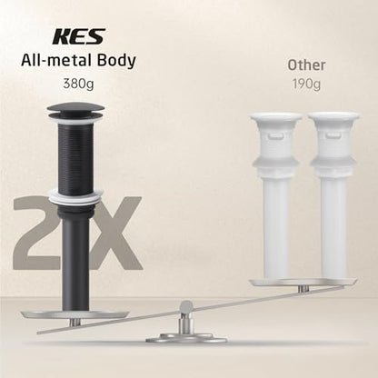 KES All Metal Pop Up Drain Without Overflow, Extended Thread, Bathroom | Matte Black, Brass And Stainless Steel, Compatible With Vessel Sinks, Drain Holes 1.6" To 1.9", 15K-Cycle Pop-Up - color: Matte Black, style: NO Overflow, Long Thread