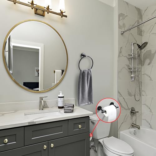 Matte Black Flip Toilet Paper Holder and Hand Towel Ring Set 2 Pieces Bathroom Hardware Accessories Set SUS 304 Stainless Steel Heavy Duty Wall Mounted Bathroom Holder - color: Black
