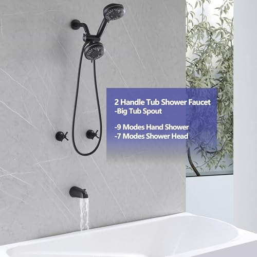 2 Handle Tub Shower Faucet Set Matte Black with Valve Wall Mounted | Many Spray Options, Dual Head Work independently /Work Together, Brass Valve, NPT 1/2" US Connection - color: Matte Black, style: Style B
