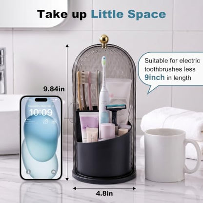 QIYVLOS Toothbrush Holders with Sliding Lid, Rotating 3 Slots Bathroom Organizer Countertop, Tooth Brush Toothpaste Holder Bathroom Counter Stand Caddy for Vanity Makeup Brushes Holder (Black) - color: Black