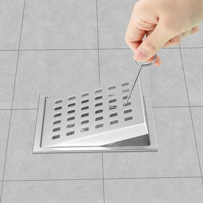 EXF Square Shower Drain 4-3/8 Inch Brushed Nickel with ABS Flange | Stainless Steel, Anti-Clog, Removable Grid Grate and Hair Catcher, for Modern Bathroom Remodel Curbless Shower - color: Brushed Nickel, size: 4IN