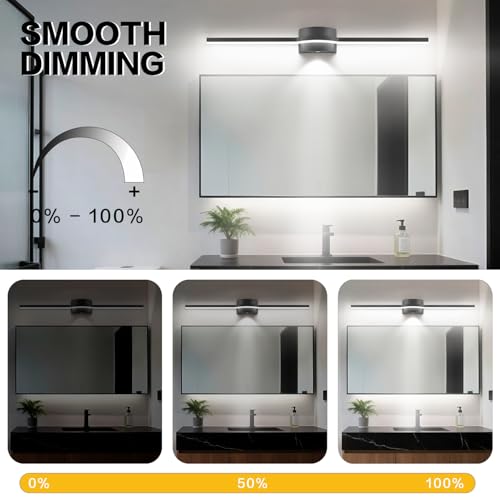 Bathroom Vanity Light Over Mirror– 40 Inch Black Vanity Lighting Fixtures LED Dimmable 6000K Bright White with Extra Downlight 22W 1760lm Matte Black - size: 40 Inch