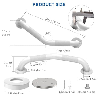 16 Inch Angled Shower Grab Bar White, Munzong 2 Pack Anti Slip Bathroom Grab Bar, Knurled Bathroom Balance Bar,Safety Hand Rail Support Handicap Elderly Injury Senior Assist Bath Handle-1.25” Tube | 2 Pack Knurled Bathroom Balance Bar Safety Hand Rail Sup