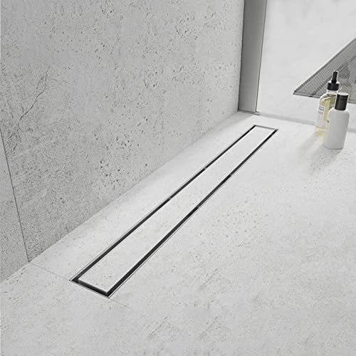 32"Linear Shower Drain Brushed Silver Drain with Tile Insert Grate | AISI 304 Stainless Steel Fast Drainage Rectangle Hidden Shower Trench,Detachable Hair Catcher Easy to install,Leveling Feet - color: Stainless Steel, size: 32 Inch (No Base)