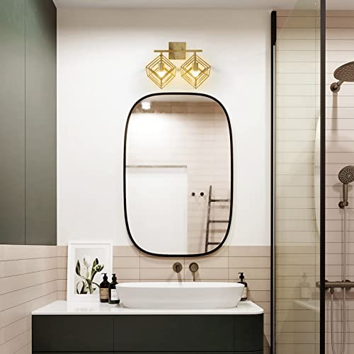 Bathroom Vanity Light with 2 Bulbs Bathroom Light Fixtures Over Mirror with Rotatable 2 Cube Shades Modern Wall Mounted Brushed Brass - color: Brushed Brass, size: 2-Lights ( 16" Width )