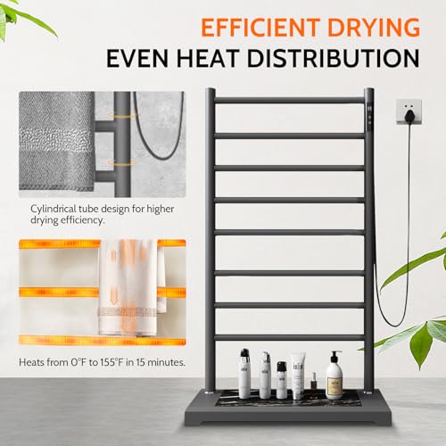 Heated Towel Racks for Bathroom,Smart 8-Bar Towel Warmer with Digital Touchscreen-Marble Base,Adjustable 115-155°F & 1-8H Timer,Freestanding Bathroom Heater for Spa Luxury,Grey