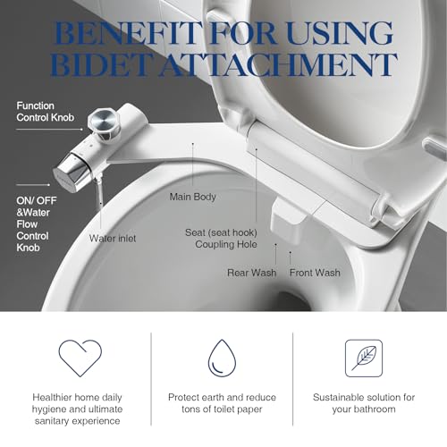 Non-Electric Bidet Attachment for Toilet Seat, Daul Clean Nozzles 3 Modes Adjustable Water Pressure Bidet Toilet Seat Attachment with Pressure Controls Feminine/Posterior Wash (TT17N)