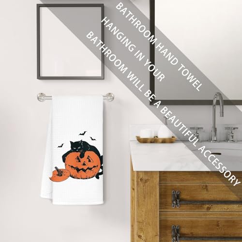 Jvpke Halloween Ghost Cat Pumpkin Kitchen Towels, Dish Tea Towels, Bathroom Hand Towels, Cat Decor, 16x24 Inches - color: Cat Pumpkin