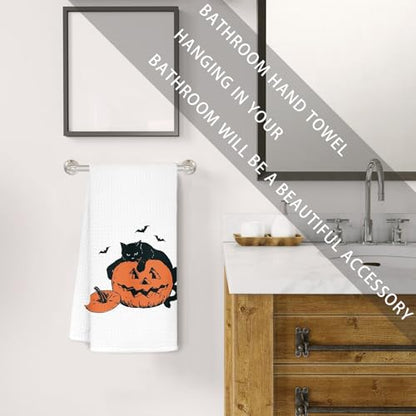 Jvpke Halloween Ghost Cat Pumpkin Kitchen Towels, Dish Tea Towels, Bathroom Hand Towels, Cat Decor, 16x24 Inches - color: Cat Pumpkin