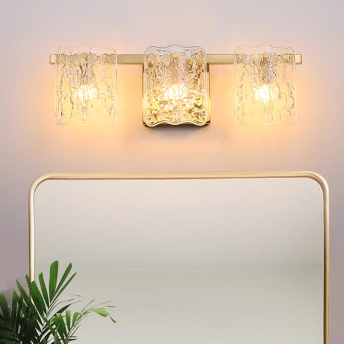 3-Light Bathroom Vanity Light, Brushed Gold Bathroom Light Fixture Over Mirror with Clear Glass, Modern Bath Wall Sconce Lighting for Bath Restroom, OS-MM5002-3BG - color: Gold, size: 3 - Light