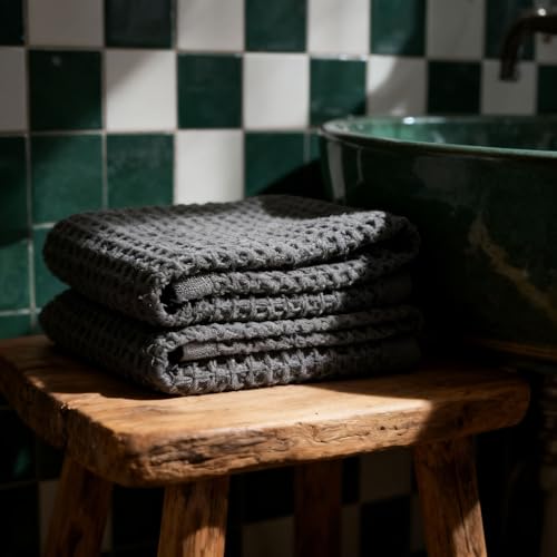 Sedona Waffle Bath Towels, 410 GSM 100% Cotton, Set of 2, Soft, Quick-Drying & Lightweight Waffle Weave Towels (Charcoal) - color: Charcoal, style: Bath Towel (Set of 2)