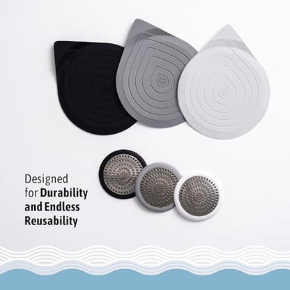 Drain Hair Catcher & Stopper Combo – Tub ShowerRing + StopRing Set for Bathtub & Sink | Stainless Steel Strainer + Silicone Drain Plug | Clog-Free, Universal Fit (Black, 2 Pack) - color: Black