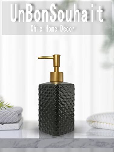 Gold Soap Dispenser for Bathroom,Black Square Lotion Dispenser, Refillable Countertop Ceramic Hand Soap Dispenser,Dish Soap Dispenser for Kitchen 350ml(Black Square Bottle) - color: Black Square Bottle