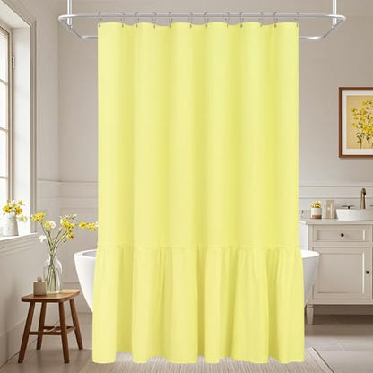 Seenus Bright Yellow Ruffle Shower Curtain with Waterproof TPU Backed, Soft Microfiber French Country Ruched Shower Curtain, 72 x 72 Inch Bathroom 2 in 1 Washable Fabric Shower Curtain with TPU Lining - color: Ruffled - Yellow, size: 72"W x 72"L (Pack of