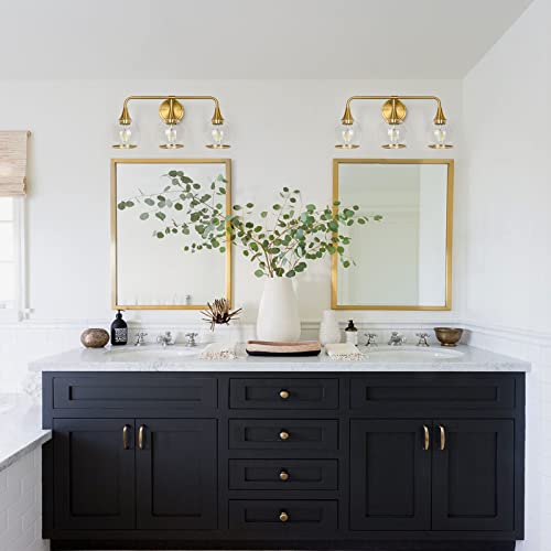 Gold Bathroom Vanity Light 3-Lights Bathroom Light Fixtures Over Mirror with Clear Glass Shade 22.4 inch Wall Sconce Lighting Bath(Exclude E26 Bulb) - color: Gold, size: 3 Light