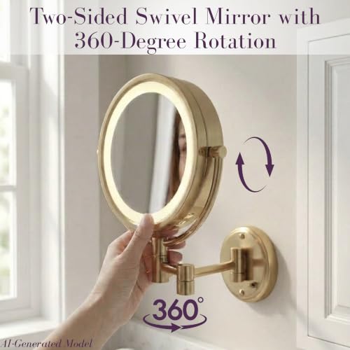 JERDON Hardwired Wall-Mount Makeup Mirror - 8X/1X - Gold - HL88BGLD | 8.5" Round Frame, 13.5" Wall Arm, LED Lighting, Direct Wire Installation - color: Gold Direct Wire