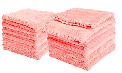Baby Washcloths 12 Pack 12x12 Inches Microfiber Coral Fleece Extra Absorbent and Soft for Newborns, Infants and Toddlers-Pink - color: Pink