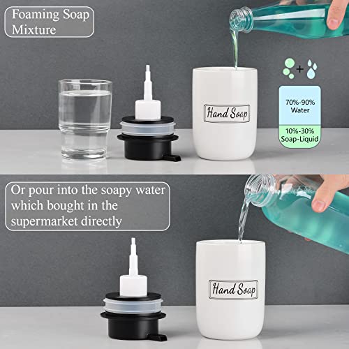 BosilunLife Foaming Soap Dispenser Set - White Ceramic Foam Hand Dispenser | 12oz Soap Dispenser Set with Rust Proof Pump, 4Pcs Clear Stickers for Kitchen, Bathroom - 2 Pack - color: White-foam Pump