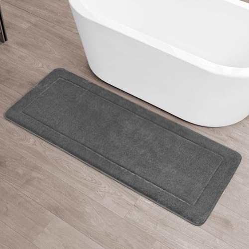 Terry Bath Mat, Memory Foam Bath Rug, Non-Slip, 100% Polyester, Premium Bathroom Decor, Machine Washable, Measures 24 in. x 60 in., Dark Grey - color: Dark Grey, size: 2' x 5' (Rectangular)