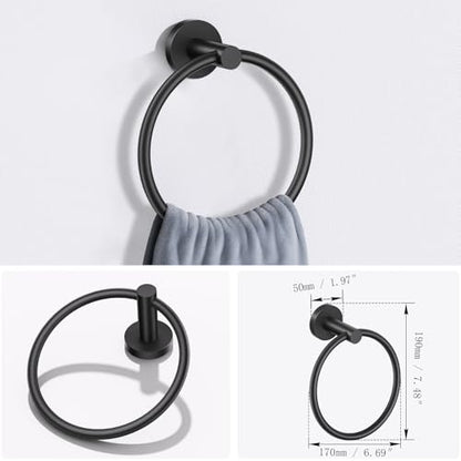 Lairuier Bathroom Hardware Set, 4-Piece Towel Bar Set Include Toilet Paper Holder,Towel Ring and 2 Towel Hooks Stainless Steel Wall Mounted Bathroom Hardware Accessories Set (Matte Black) - color: Matte Black, size: Set A
