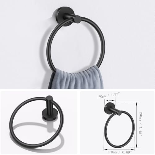 Lairuier Bathroom Hardware Set, 4-Piece Towel Bar Set Include Toilet Paper Holder,Towel Ring and 2 Towel Hooks Stainless Steel Wall Mounted Bathroom Hardware Accessories Set (Matte Black) - color: Matte Black, size: Set A