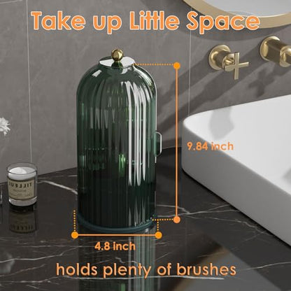 YOOLENS Makeup Brush Holder with Lid 360 Rotating Clear Dustproof Make Up Organizers for Vanity Bathroom Countertop, Green - color: Green