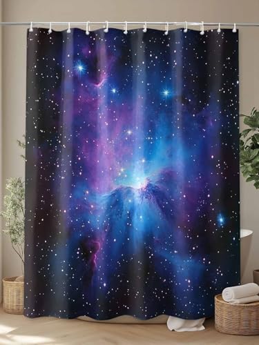 Waterproof Fabric Shower Curtain Starry Sky Space Night Sky Blue Purple Shower Curtains for Bathroom, Quick-Drying, Machine Washable 72x72 Inch - color: Black Dark Blue Mist Blue, size: 72"W x 72"L (Pack of 1)