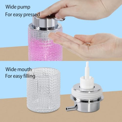 Foaming Hand Soap Dispenser, 10 oz Refillable Clear Glass Foam Soap Dispenser with Large Pump Bottle Container for Kitchen and Bathroom,1 pc - color: Silver