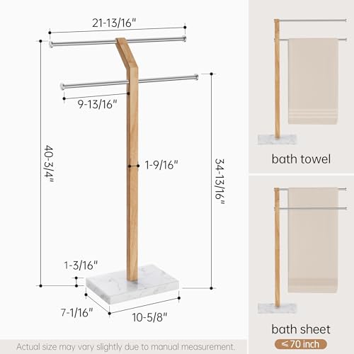 KES Width Adjustable Free Standing Towel Rack with 3X Thicker Weighted Natural Marble Base, 2-Tier Wooden Towel Rack Stand for Bathroom Floor, 18/8 Stainless Steel, Brushed Finish, BTH800-2 - color: White Marble
